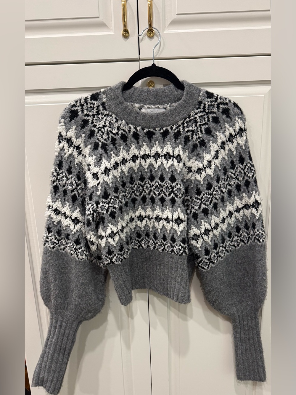 L'Academie Gray & White Fair Isle Crewneck Sweater